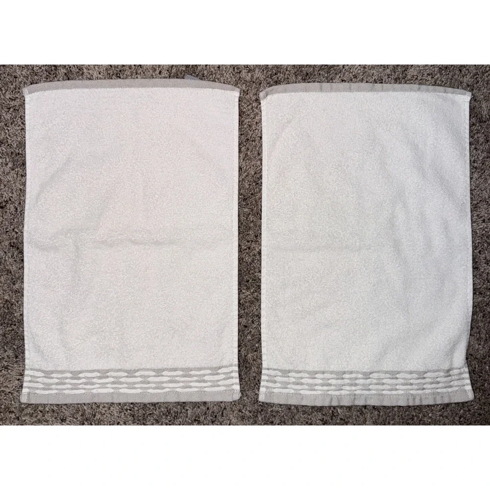 Pera Avenue Washcloth Set White w/ Gray 11x16 Decorative Trim Turkish Cotton